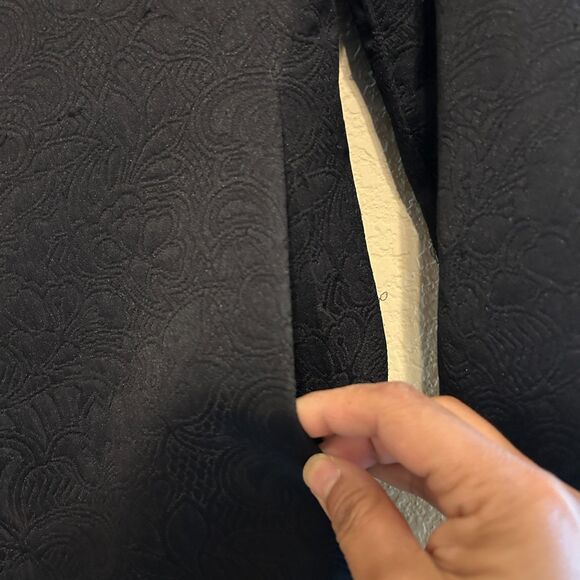 VTG Talbots Duster Trench Coat Womens Size 8 Black Floral Jacquard Midi Jacket - Picture 4 of 7